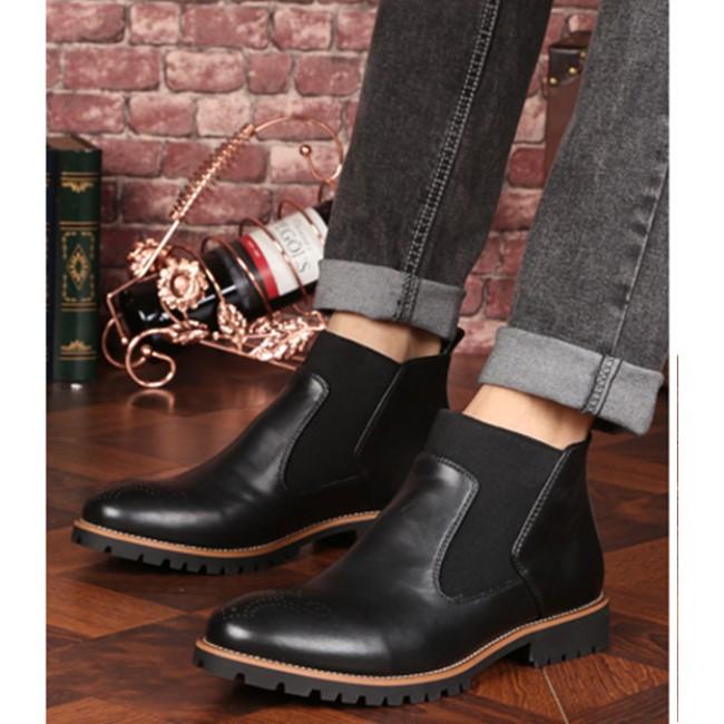 Giày da thật chelsea boot unisex cổ cao 20372