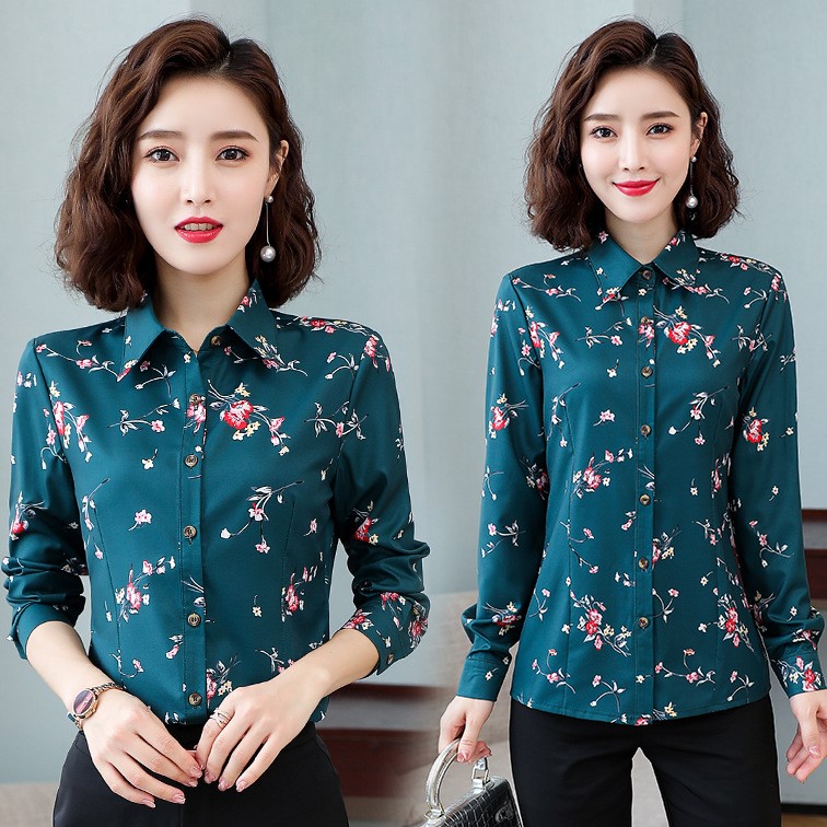 Áo sơ mi nữ thời trang công sở ARCTIC HUNTER, áo sơ mi thiết kế dài tay hoạ tiết hoa lá AH15