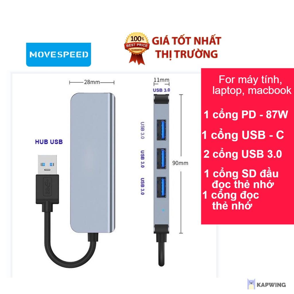 HUB Type C và HUB USB 3.0 tốc độ cao Move Speed cổng chia usb mở rộng kết nối chuyển đổi cho Macbook Laptop PC - hàng chính hãng