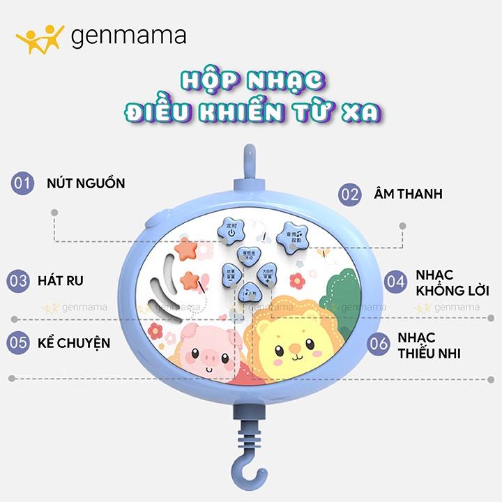 Treo nôi phát nhạc, xoay tự động có đèn, phát nhạc ru ngủ có điều khiển cầm tay kích thích phát triển thị giác