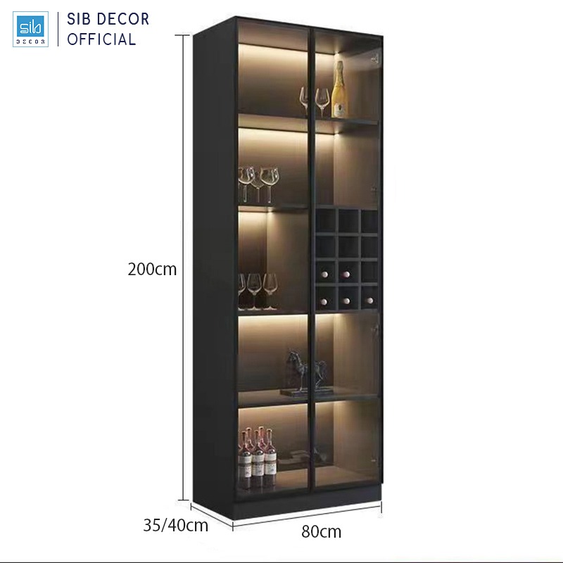 Tủ Gỗ Để Vang Trưng Bày Phối Cánh Kính Dài 120cm SIB Decor TR08