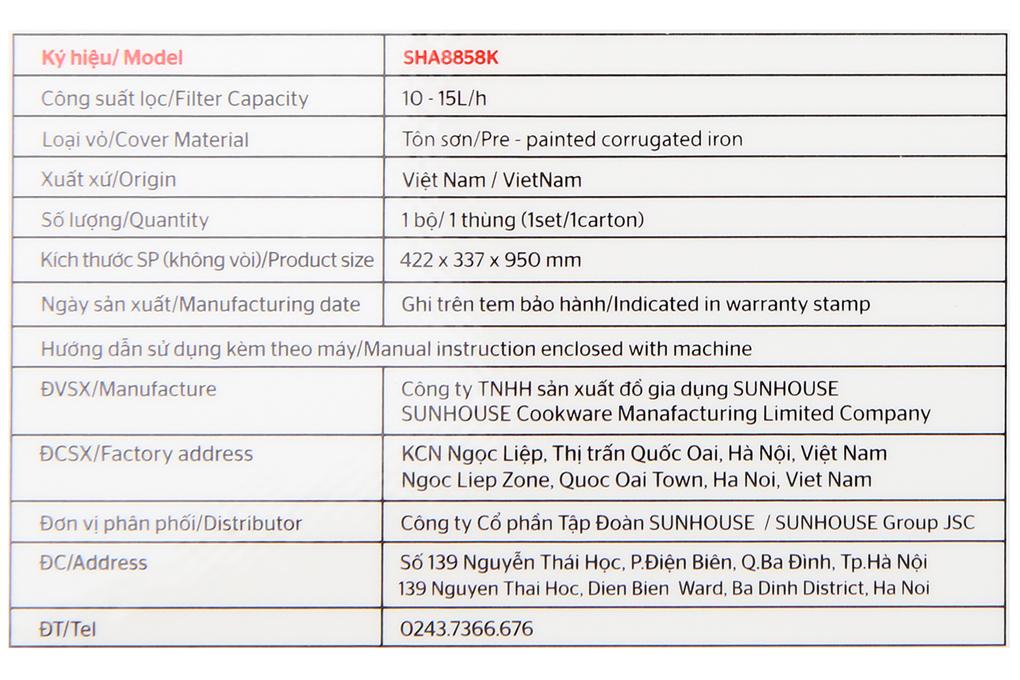 Máy lọc nước RO Sunhouse SHA8858K 8 lõi - Hàng chính hãng - Giao hàng toàn quốc