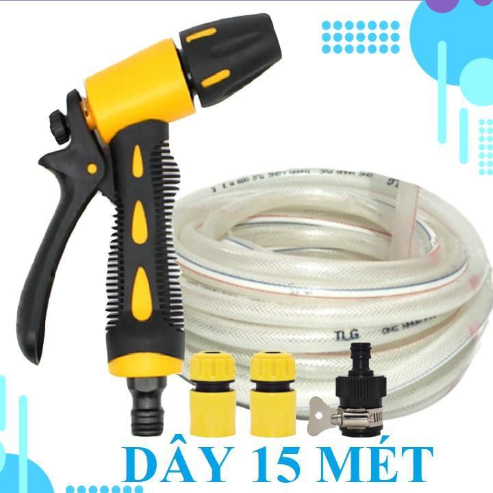 Bộ dây vòi xịt nước rửa xe, tưới cây . tăng áp 3 lần, loại 15m 206319 cút sập, nối đen