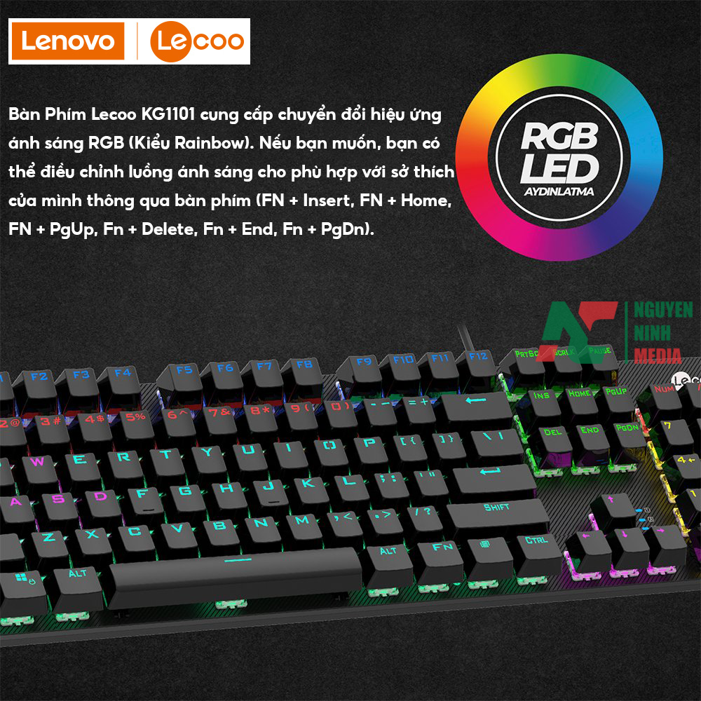 Bàn Phím Cơ Gaming Lenovo Lecoo KG1101 Mutil LED - Hàng Chính Hãng