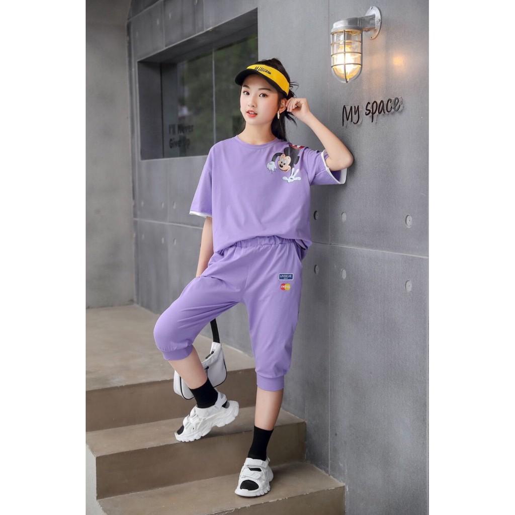Bộ bé gái lửng mickey thun cotton xinh mát hàng hè vnxk