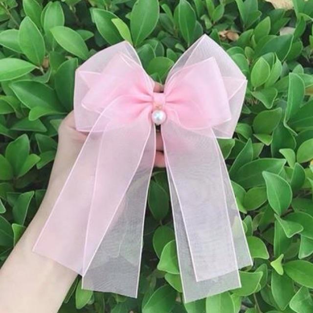 Kẹp/cột Tóc Nơ Voan Cao Cấp 2 Tầng Dây