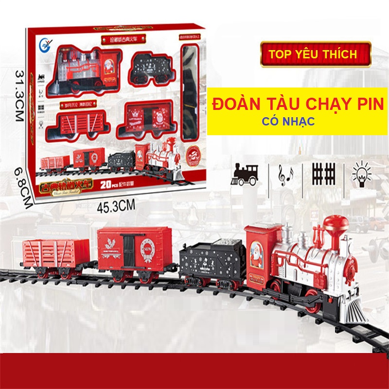 Tàu lửa chạy trên đường ray, xe lửa đồ chơi chạy pin cho bé, tàu hỏa bằng nhựa có âm thanh và đèn như thật có hộp đẹp