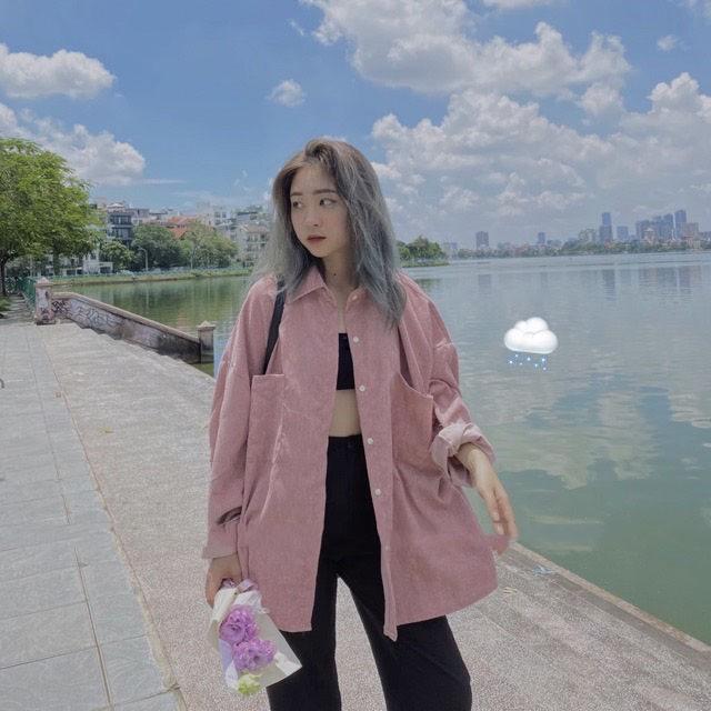 Áo sơ mi nhung tăm ZINTI dáng rộng nhiều mầu phong cách hàn quốc