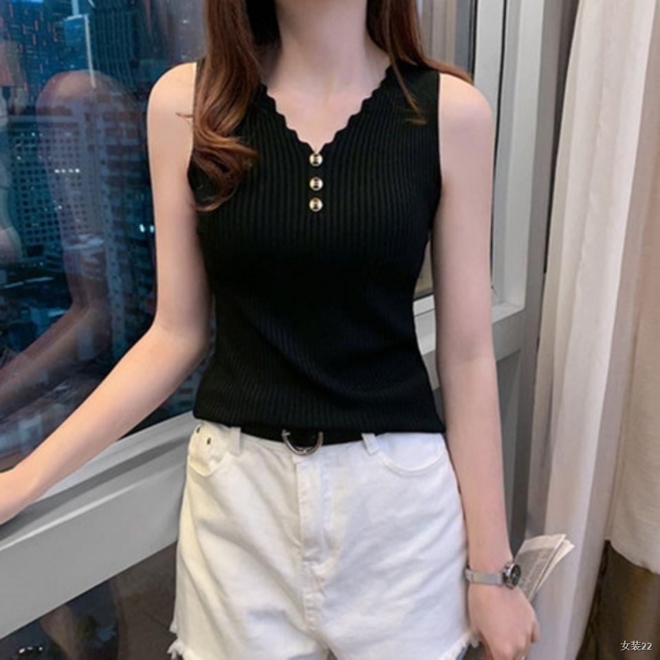 Ice silk sling nhỏ áo vest nữ mặc ngoài mùa hè với dây đan cổ chữ v rộng rãi Hàn Quốc Đáy hàng đầu