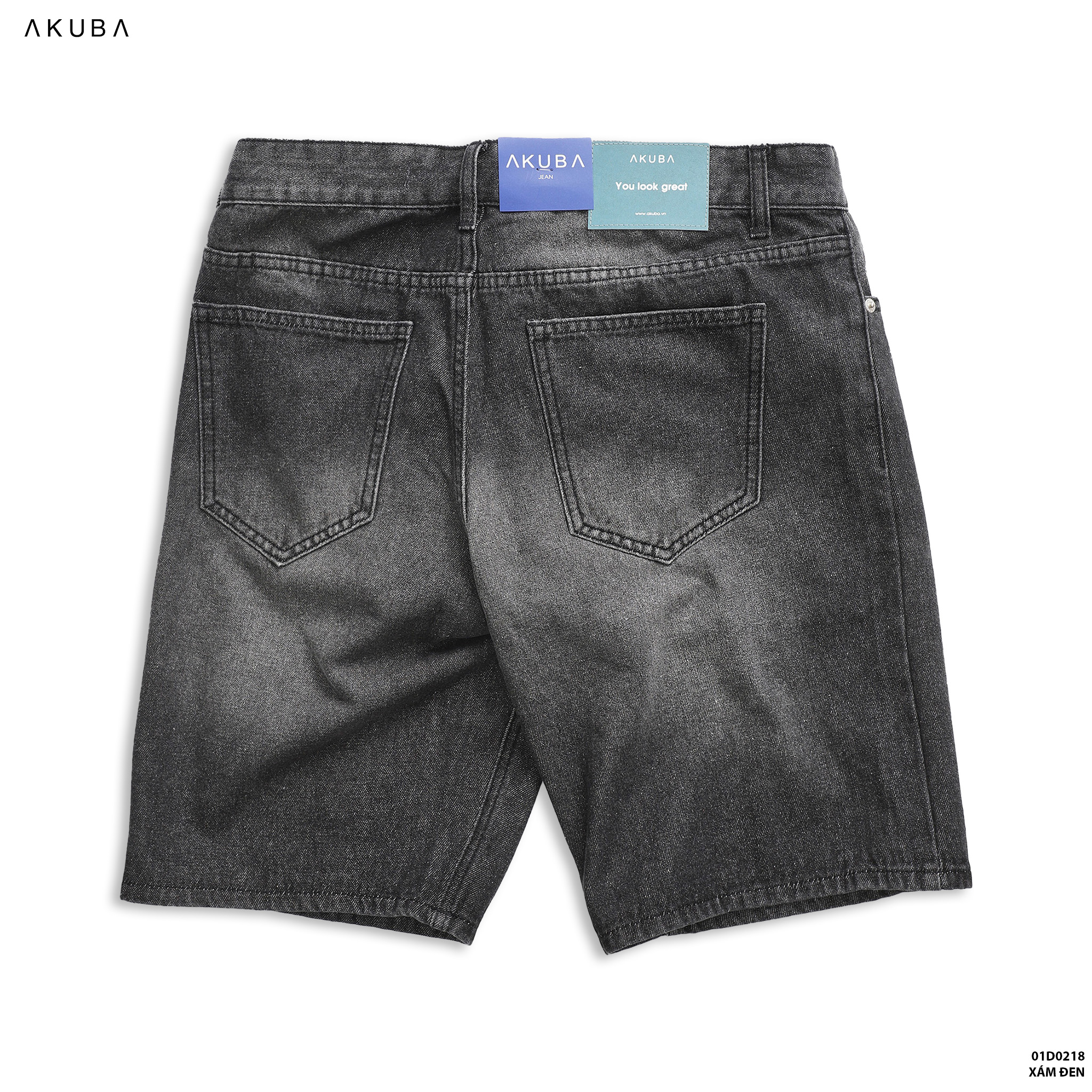 Quần Short Jean nam trơn co dãn Form slimfit AKUBA chất liệu Denim, độ dày vừa phải, phong cách Hàn Quốc | 01D0218