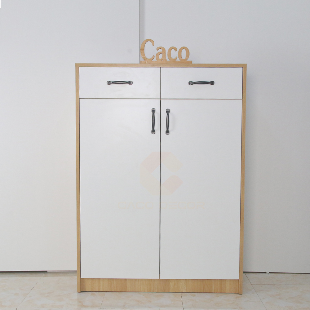 TỦ GIÀY GỖ CÔNG NGHIỆP MDF PHỦ MELAMINE MÀU VÀNG VÂN GỖ PHỐI TRẮNG