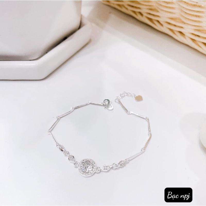 Lắc tay nữ, Vòng Tay mặt tròn đính đá SIÊU SÁNG Bạc Ta - Bạc Npj