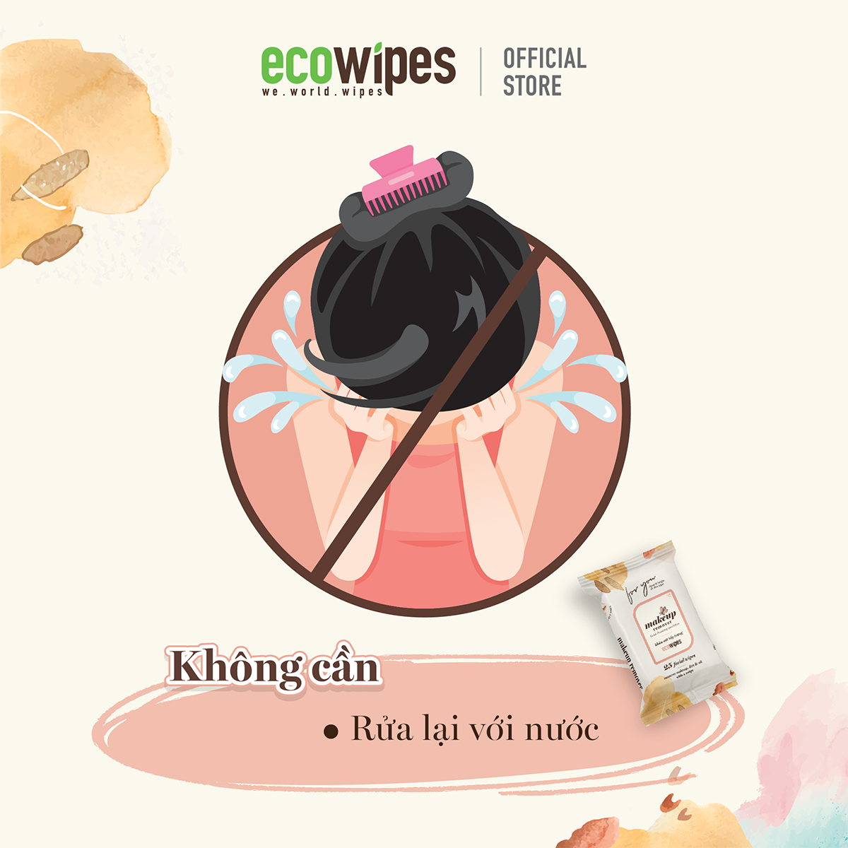 Khăn giấy ướt tẩy trang Makeup Remover Ecowipes gói 25 tờ làm sạch lớp trang điểm nhanh chóng