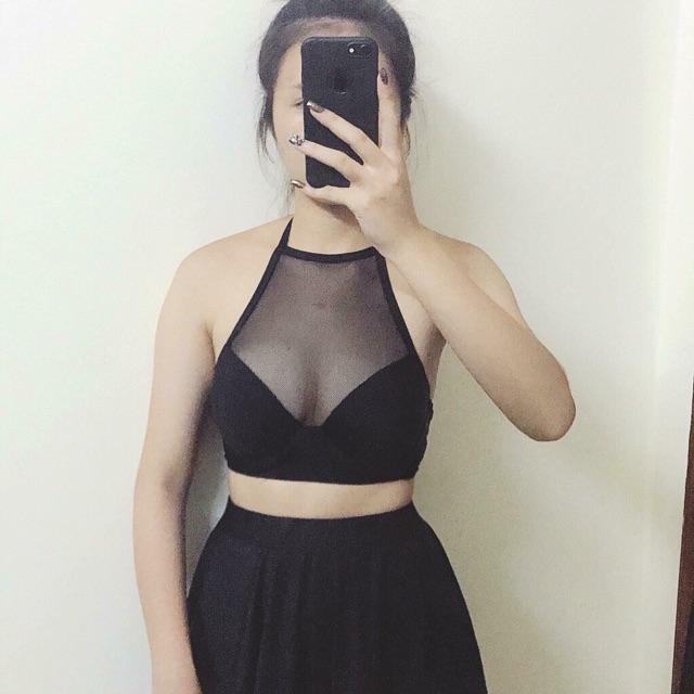 Bikini yếm fa lưới chân váy