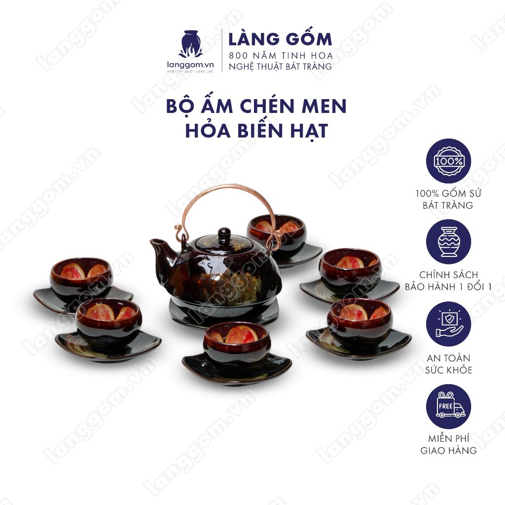 Bộ ấm chén Men hỏa biến hạt - Gốm sứ Bát Tràng - Làng Gốm