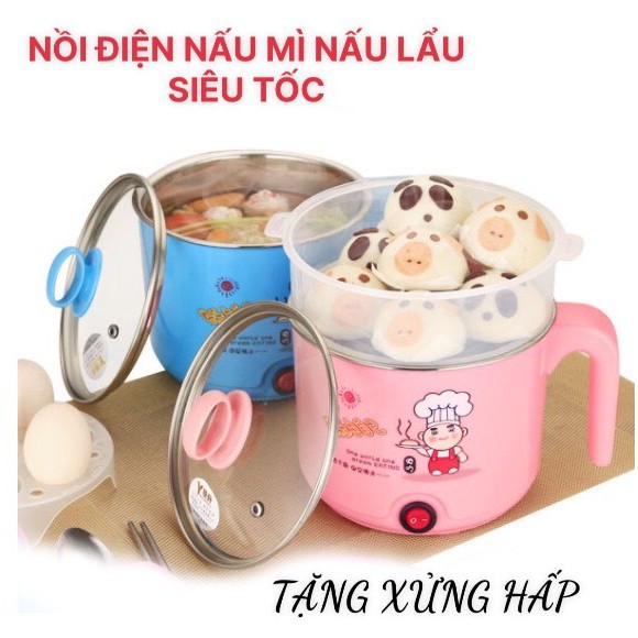 Loại 1 Ca Nấu Mì Lẩu Nồi Lẩu Điện Mini Có Lồng Hấp, CA ĐIỆN NẤU MÌ ĐA NĂNG SIÊU TỐC, Tiện Ích Chất Lượng