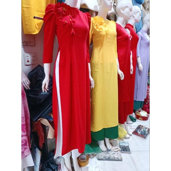 Sét áo dài cách tân tay bồng chất Lụa ruby mềm mại_Sét áo dài thiết kế đẹp
