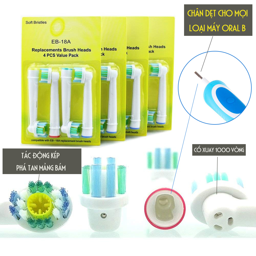 4 Đầu Bàn Chải đánh răng điện "Phá tan mảng bám" EB-18A cho máy Oral–B – Xuất xứ: Đức