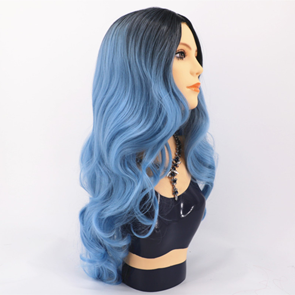 Mua 24'' Natural Soft Long Wavy Ombre Blue Wig Hair Extensions Synthetic Fiber Hair Wigs High Temperature Heat Resistantfor Mua 24'' Natural Soft Long Wavy Ombre Blue Wig Hair Extensions Synthetic Fiber Hair Wigs High Temperature Heat Resistantfor