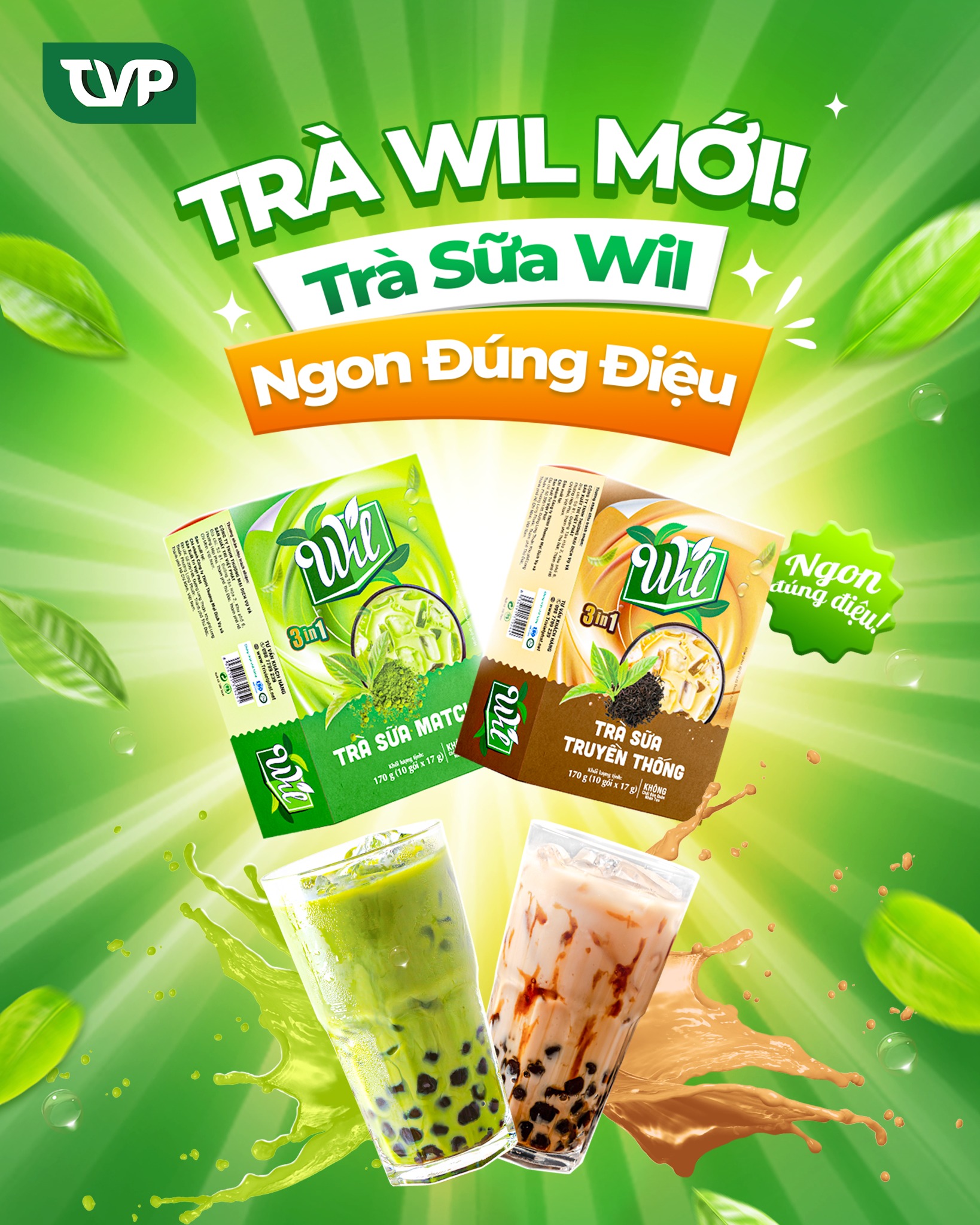 Trà sữa hòa tan matcha Wil 3 in 1 bổ sung năng lượng giải khát hộp 170g (10 gói x 17g)