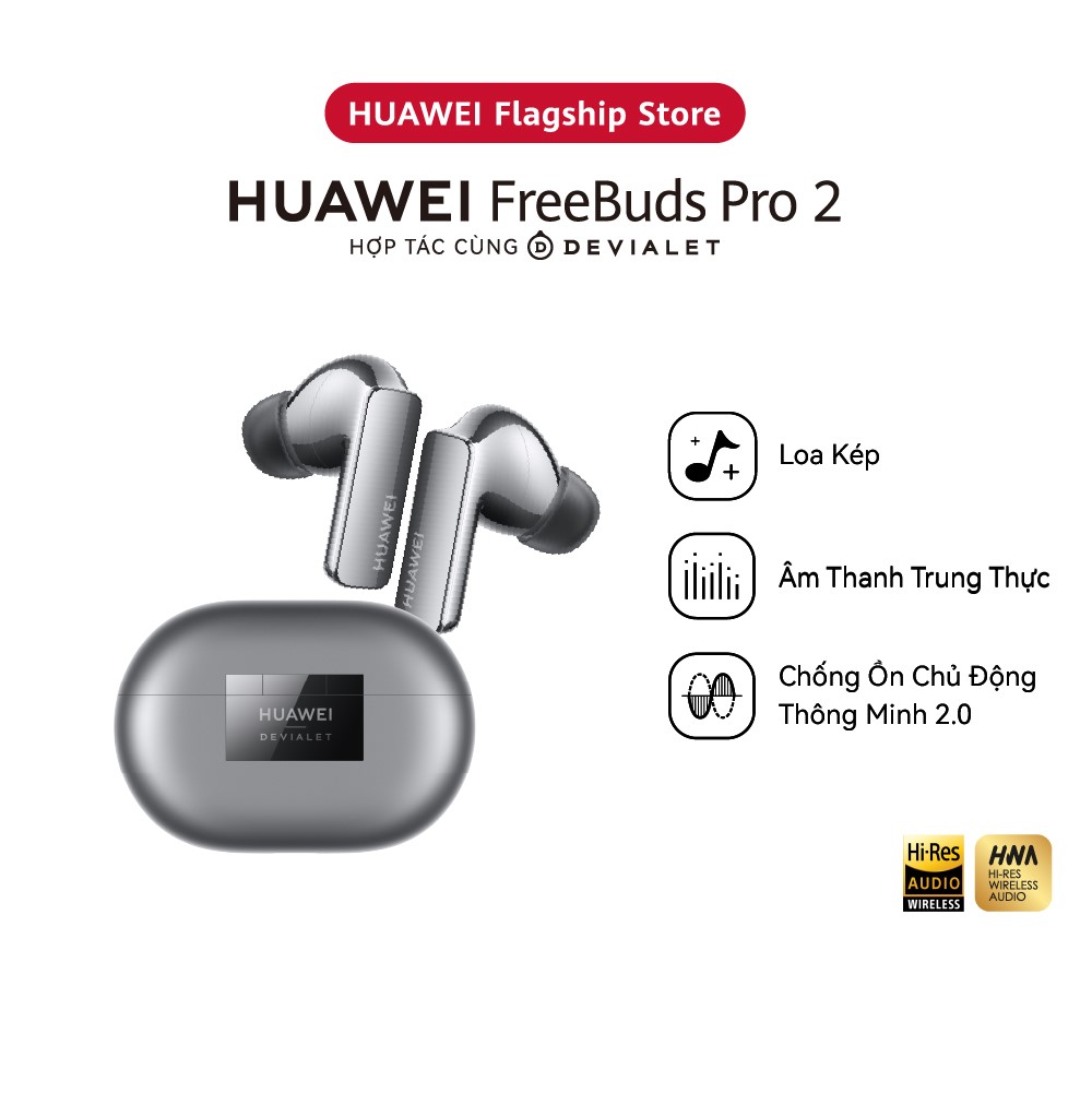 Tai nghe Bluetooth HUAWEI FreeBuds Pro 2 | Loa kép | Âm thanh trung thực | Chống ồn chủ động thông minh 2.0 | Hàng Chính Hãng