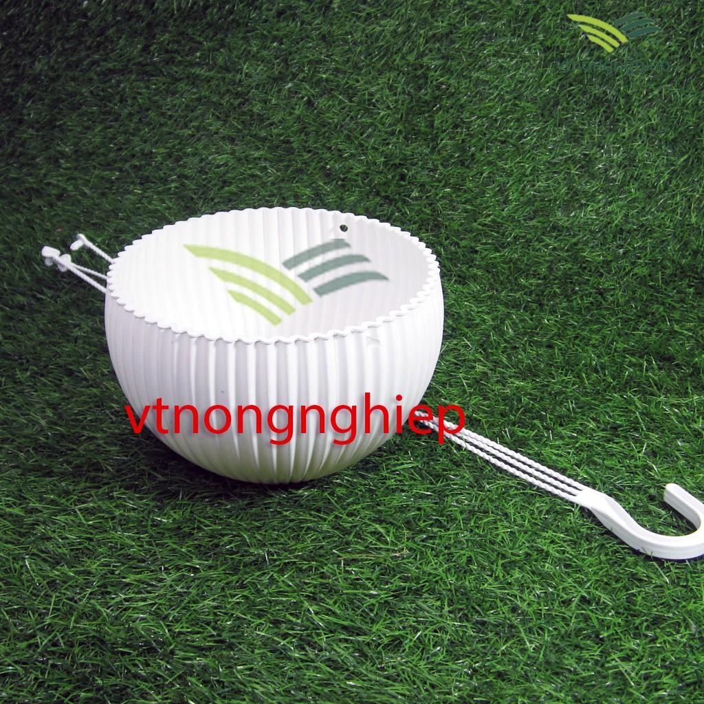 Chậu nhựa sọc treo phi 19cm, chậu nhựa trồng hoa ban công, chậu sóng treo hoa + kèm theo dây treo 22cm