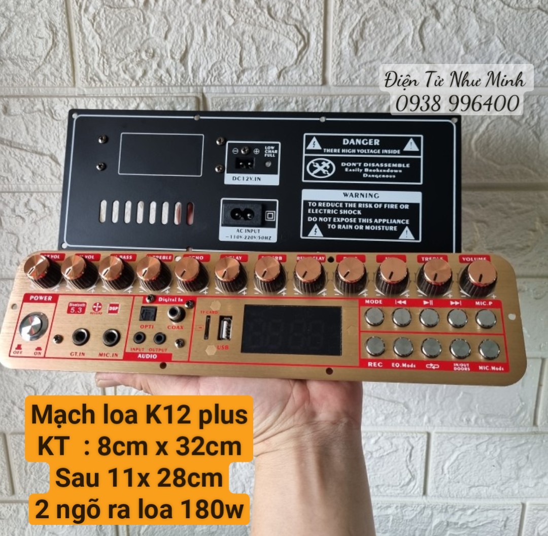 Mạch Loa Kéo K12Plus - 180w , 2 ngõ ra loa , DSP Reverb