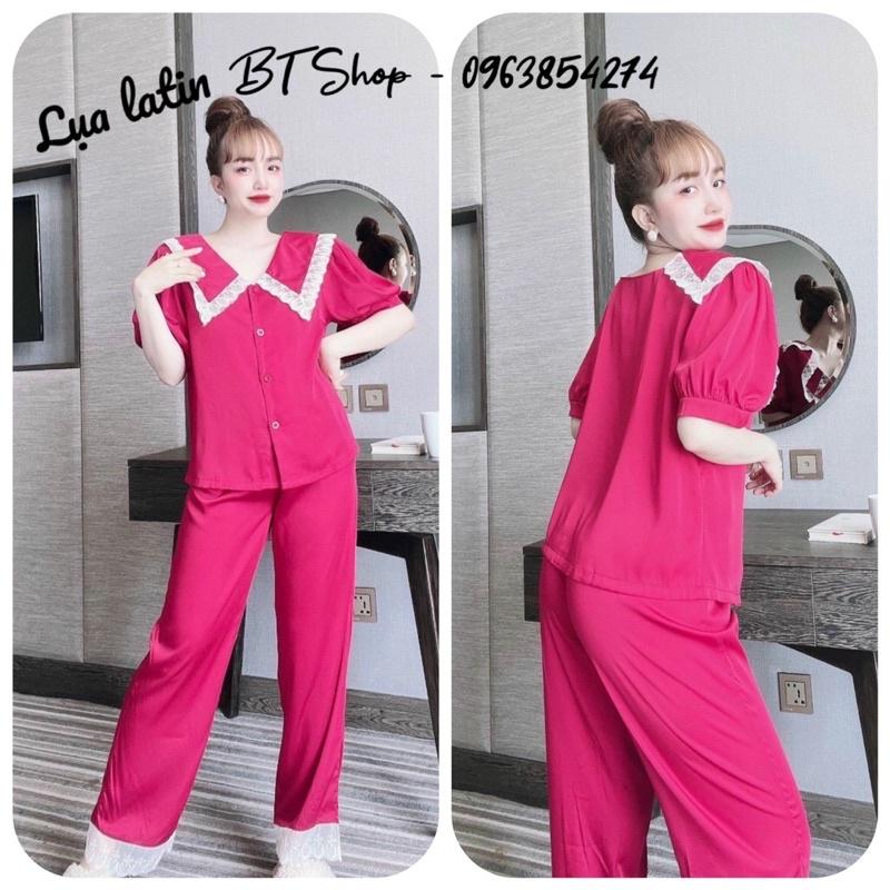 Bộ pijama mặc nhà mặc ngủ vải lụa latin trơn freesize 42-57kg