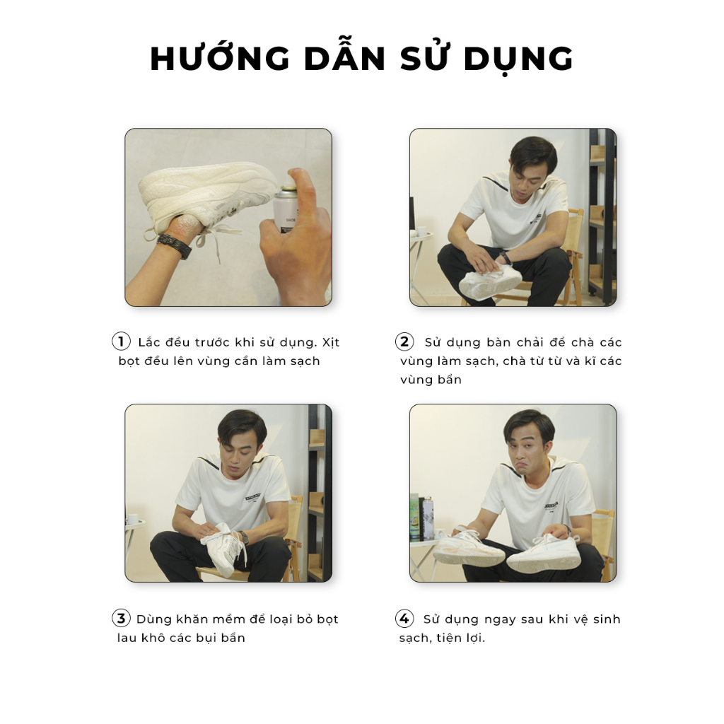 X Chai xịt tạo bọt vệ sinh giày cao cấp, chất tẩy rửa giày, làm sạch, trắng sáng và khử mốc giày hiệu quả