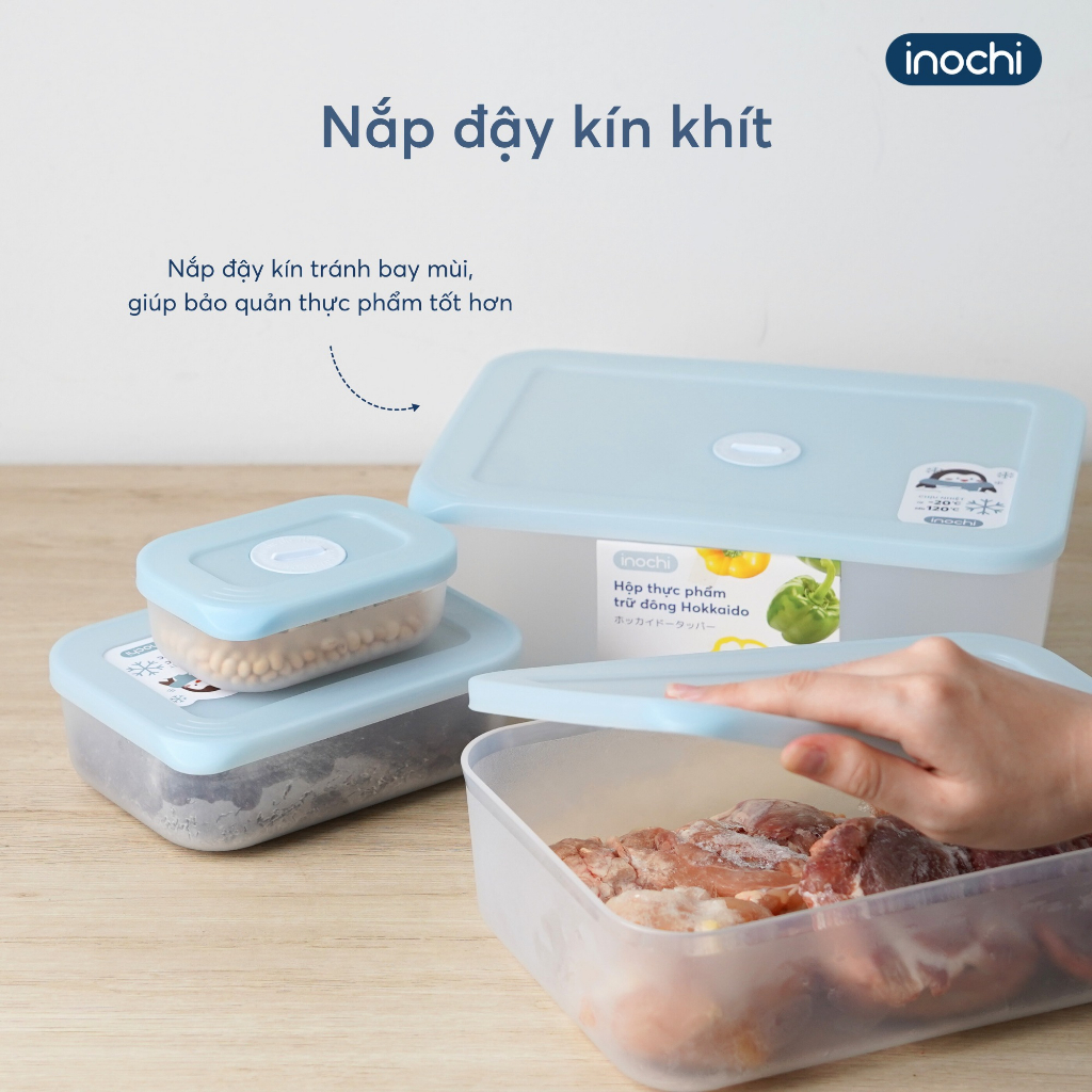 Hộp Đựng Thực Phẩm Trữ Đông Chữ Nhật Nhiều Cỡ Nắp Có Thiết Kế Đồng Hồ Ghi Nhớ Thời Gian Lưu Trữ  ( Tặng kèm khăn lau đa năng pakasa ) - Hàng Chính Hãng INOCHI ( Giao màu ngẫu nhiên)