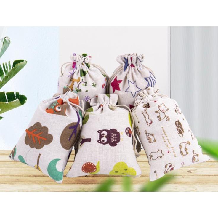 Túi vải có dây rút mẫu dễ thương KT 10x14cm dùng đựng cốc nguyệt san hoặc trang sức...