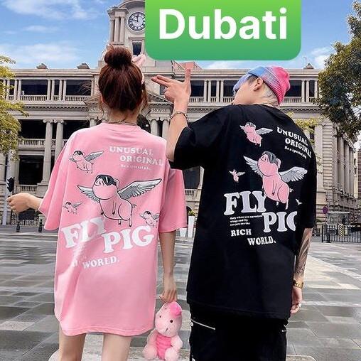 ÁO THUN NAM NỮ HÌNH HEO THIÊN THẦN FROM RỘNG NGẮN TAY- DUBATI FASHION