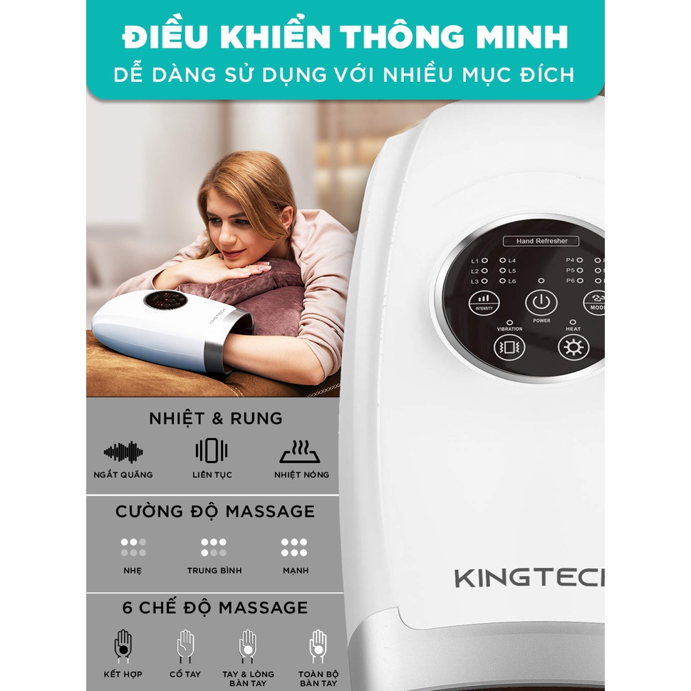 Máy Massage Tay Cao Cấp KingTech -  Mát xa Trị Liệu Không Dây Tích Hợp Nhiệt, Lực Nén Túi Khí 6 Cấp Độ - Giúp Thư Giãn, Giảm Mỏi Khớp Ngón, Lòng Bàn Tay, - Quà Tặng Cho Người Thân