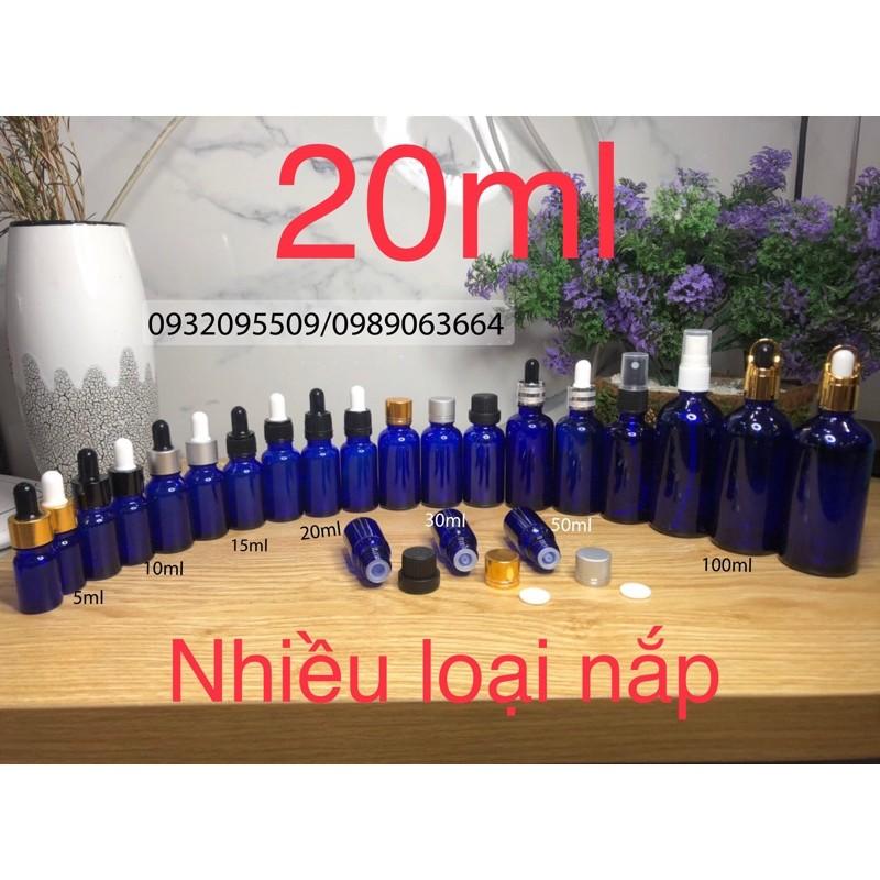 10 chai lọ 20ml xanh dương đựng serum mỹ phẩm tinh dầu