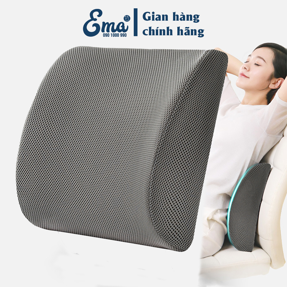 Đệm tựa lưng ghế văn phòng, ô tô cao su non Ema - Vỏ gối 4D tổ ong siêu thoáng