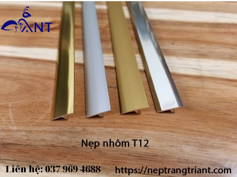 Nẹp nhôm T12, nẹp sàn gỗ, nẹp PVC, nẹp T trang Trí, thanh dài 2m7, giá bán theo thanh