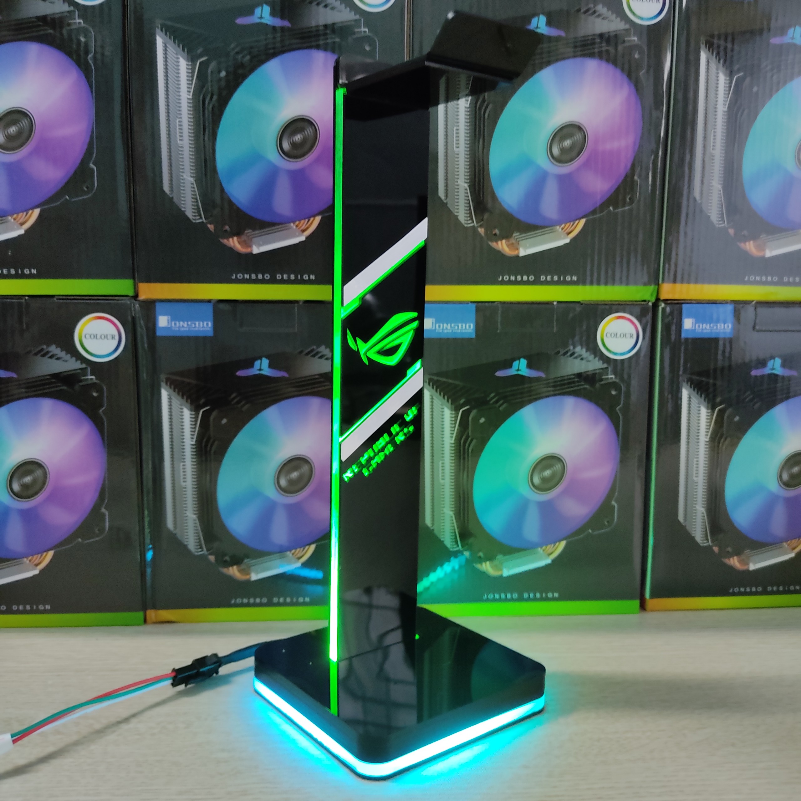 Giá treo tai nghe Gaming Logo ROG có tích hợp đèn led RGB, điều khiển chỉnh màu từ xa - Hàng nhập khẩu