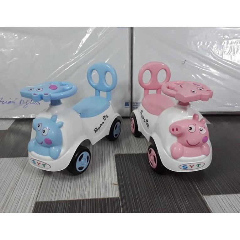 Xe lắc bơi chòi chân Heo Peppapig + nhạc + còi + thùng đồ + tựa lưng (Xe chòi chân cho bé)