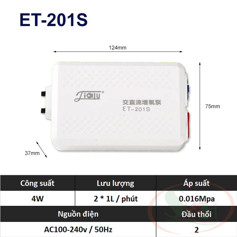 Máy sủi oxy tích điện Sunsun ET 101S, 201S sủi bình ắc quy siêu êm 1, 2 vòi bể cá tép