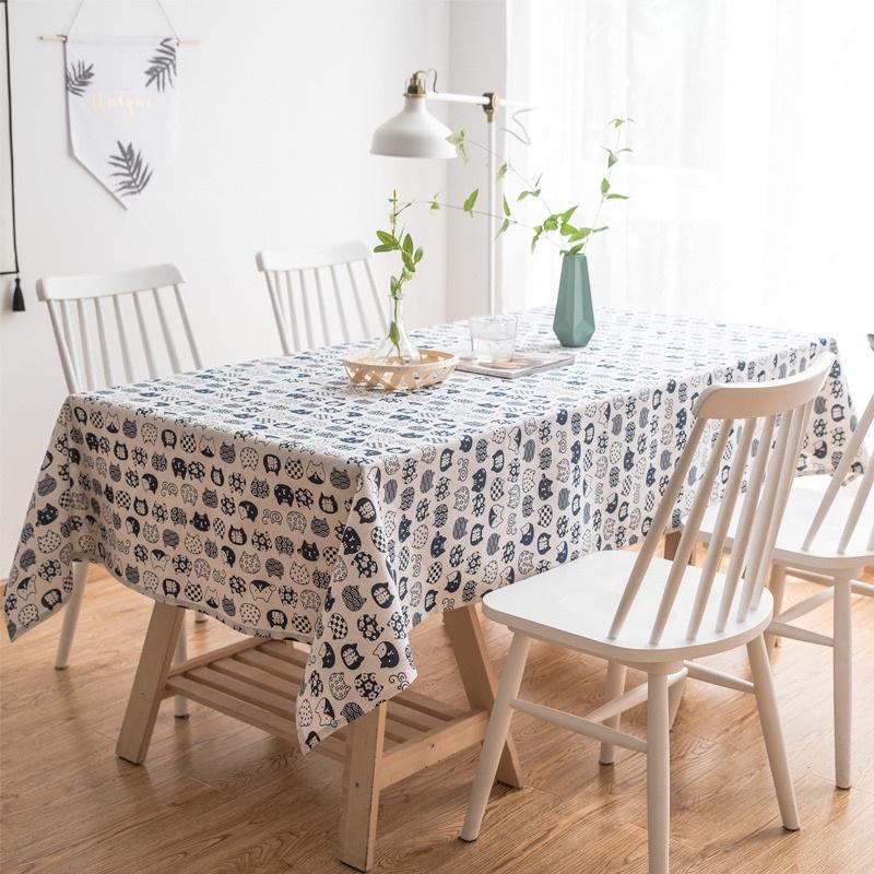 Khăn Bàn Vải Canvas Vải Bố Trang Trí Decor Picnic Hoạ Tiết Mèo