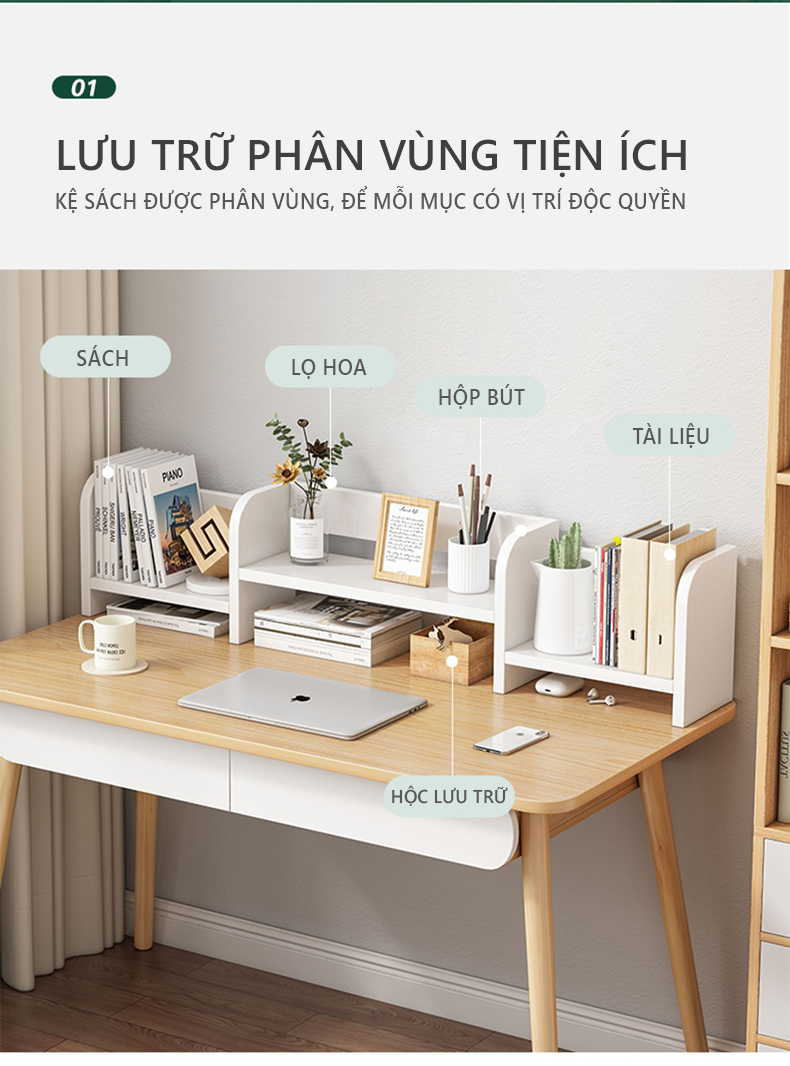 Kệ sách để bàn đa năng decor bàn làm việc cực xinh thương hiệu IGA - GP261