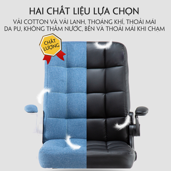 Ghế xoay văn phòng bọc da cao cấp tay vịn gấp lên bánh xe di chuyển - Tặng Gối Rung