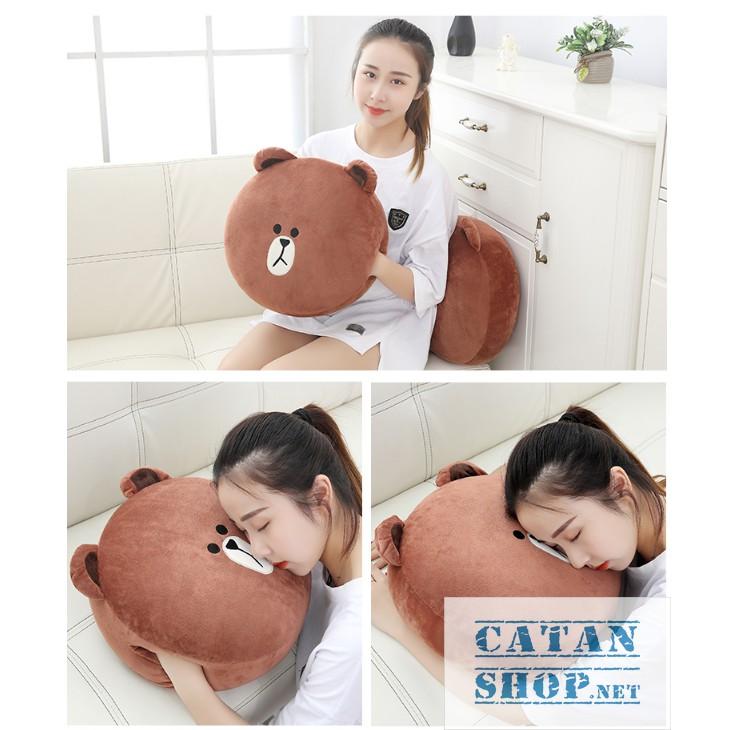 GỐI MỀN 3 in 1 gấu Brown siêu cute, nỉ nhung siêu mịn, bộ chăn gối văn phòng, gấu bông kèm mền GM79-BrownNgu