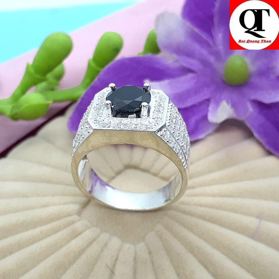 Nhẫn nam bạc phong cách thời trang gắn kim cương nhân tạo chất liệu bạc thật không gỉ trang sức Bạc Quang Thản - QTNA10-
