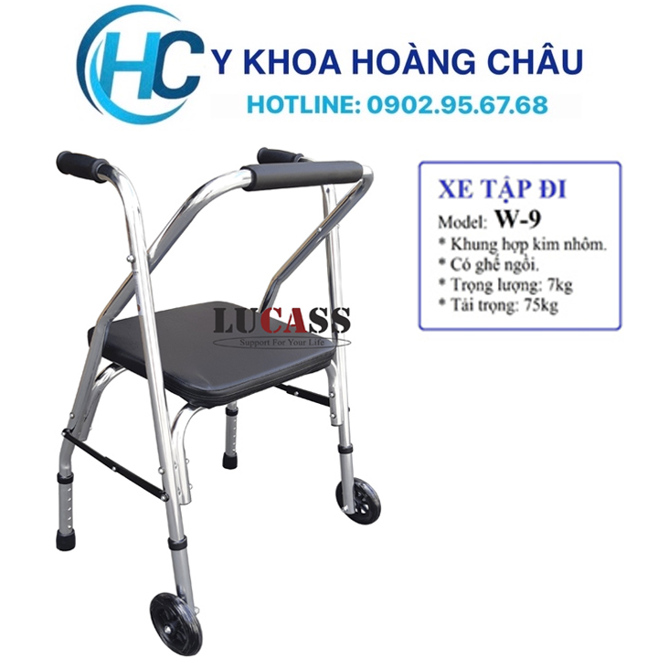 Khung tập đi LUCASS W9 - Có ghế ngồi bọc da cho người già, người khuyết tật