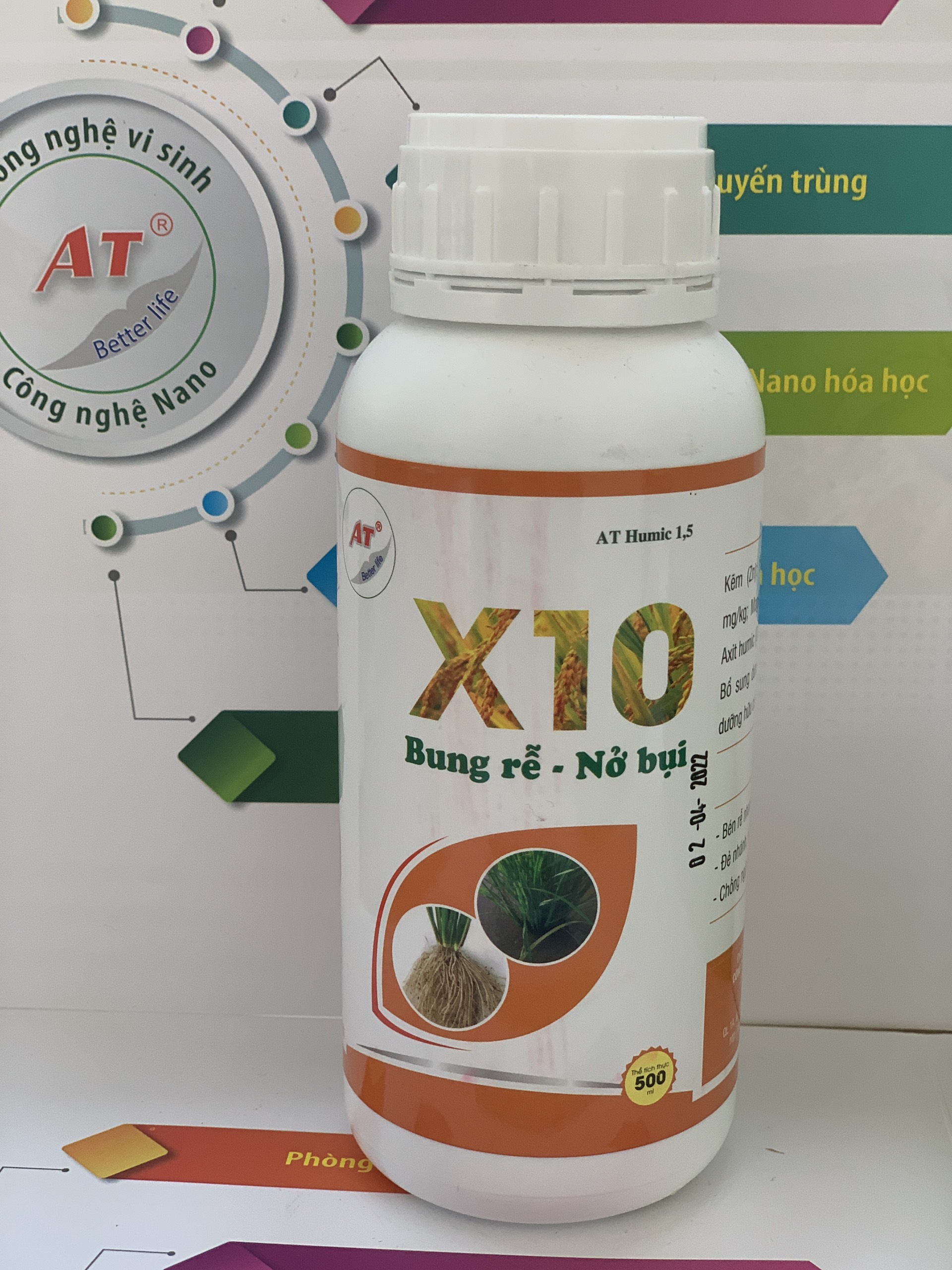 Phân Bón Hữu Cơ AT X10 500ml Chuyên Lúa Giúp Bung Rễ, Nở Bụi, Đẻ Nhánh Mạnh, Hạ Phèn, Chống Ngộ Độc, Cứng Cây