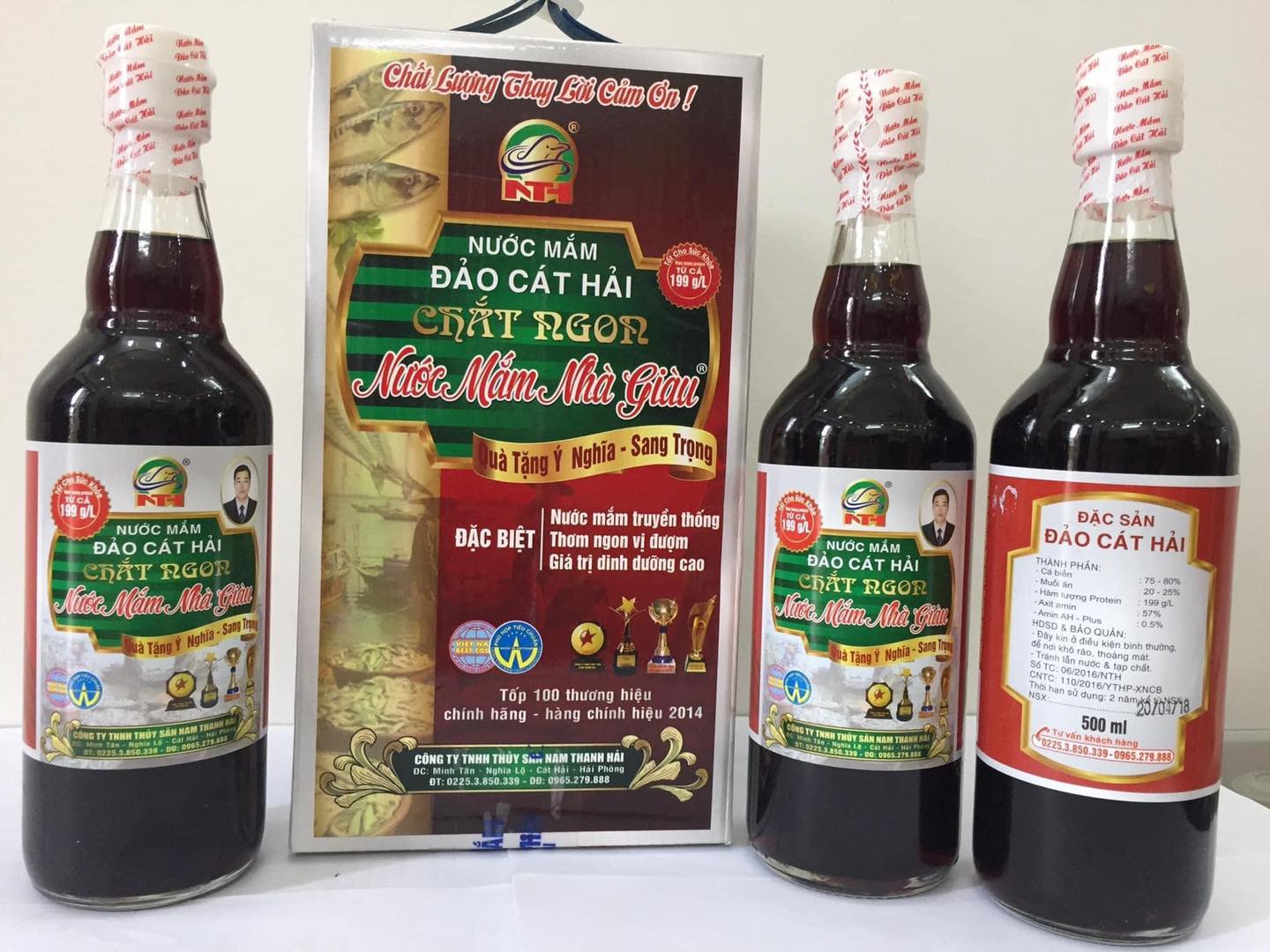 Nước mắm Chắt Ngon Nhà Giàu độ đạm cao,Hộp 2 chai ,dung tích 500ml/chai