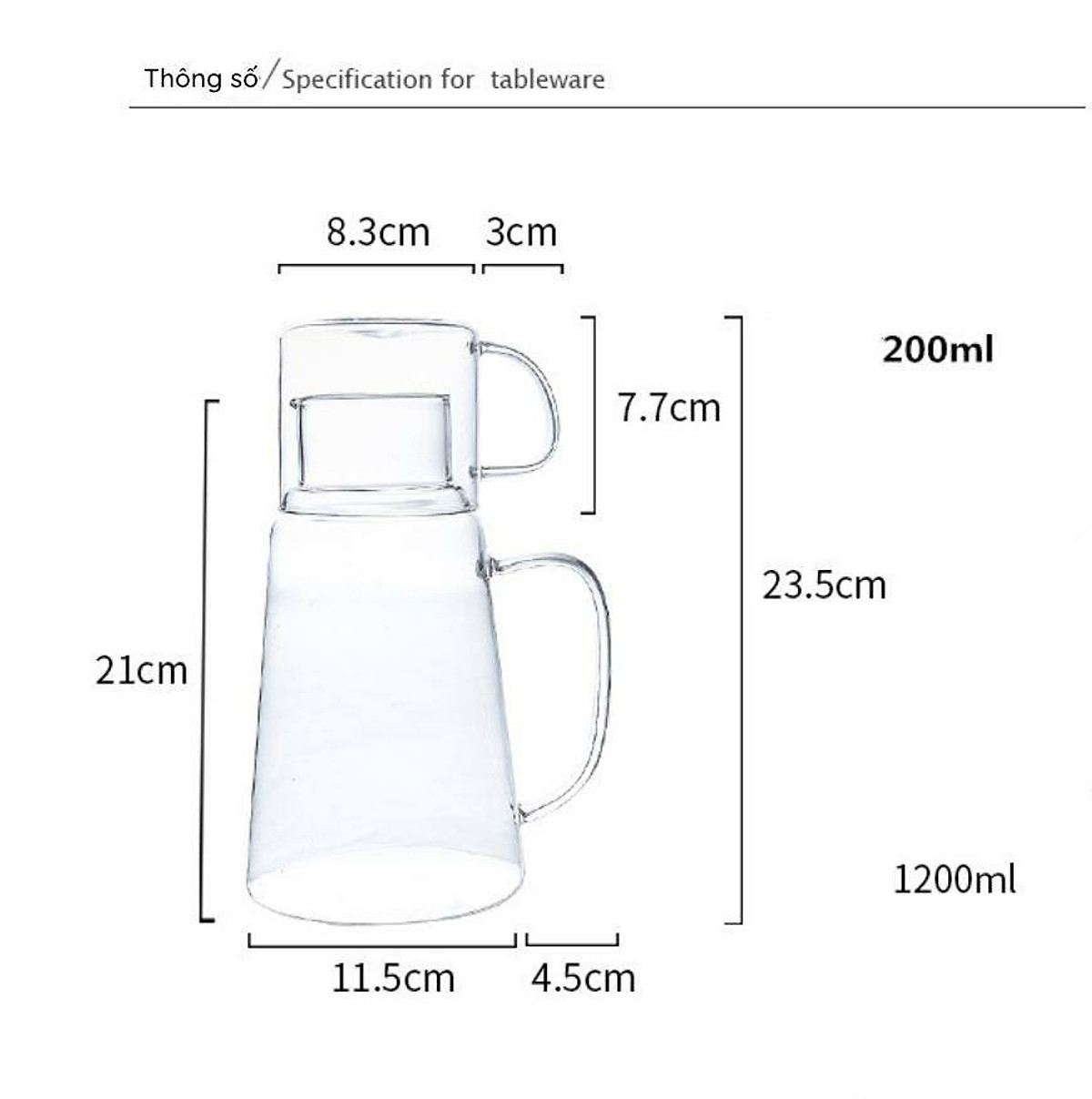 Set bình + 1 cốc thuỷ tinh chịu nhiệt