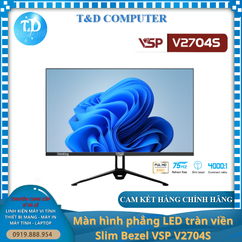 Màn hình phẳng 27inch LED tràn viền Slim Bezel VSP V2704S (VA FHD 75Hz, HDMI+VGA) - Hàng chính hãng TECH VISION phân phối