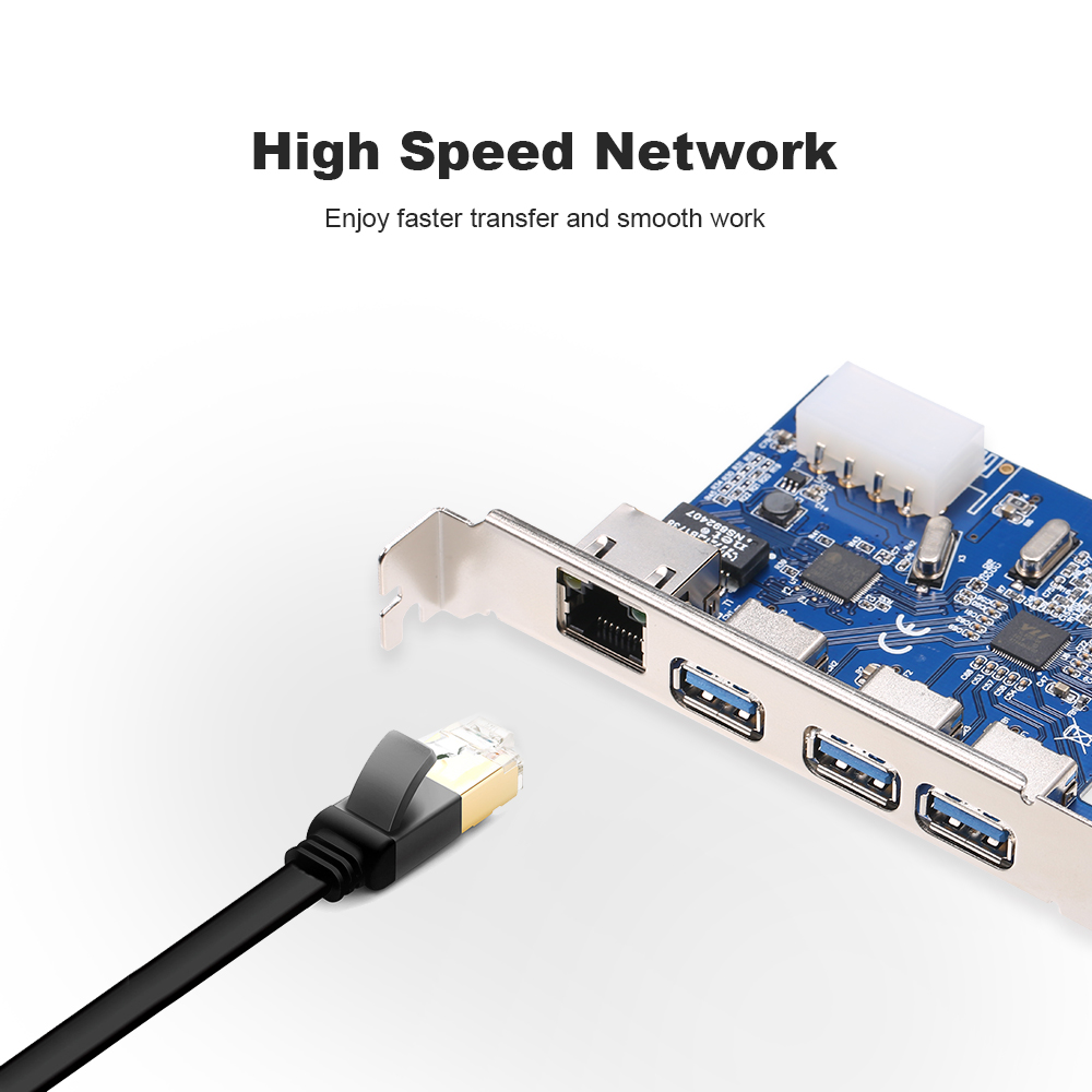Thẻ Mở Rộng PCI-E Sang 3 Cổng USB3.0 Nguồn Điện 4pin Và Hỗ Trợ Mạng Tốc Độ Cao Gigabit PCI-E 1x / PCI-E